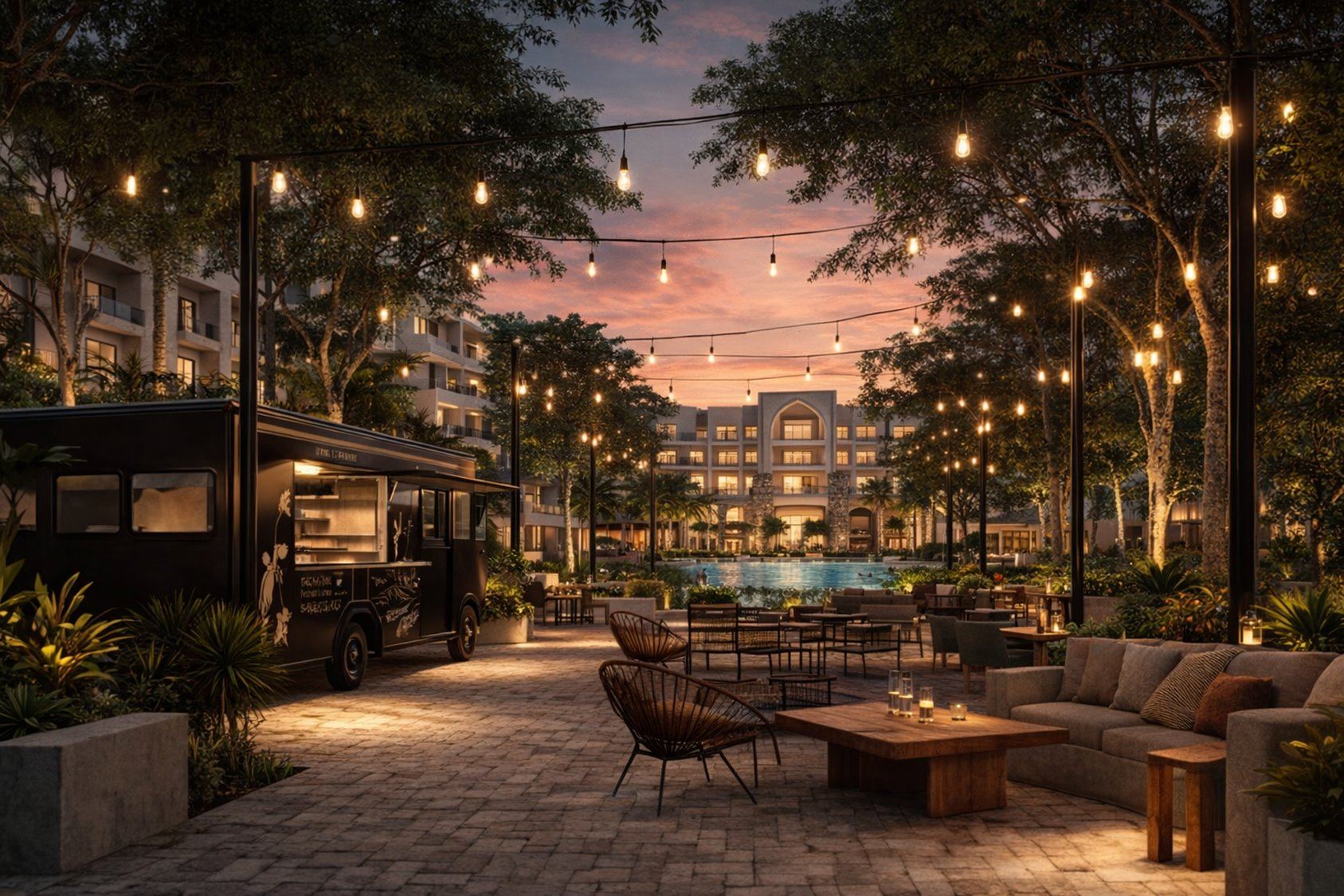 Outdoor bar at sunset